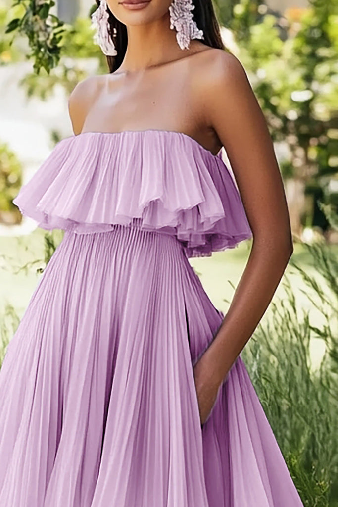Strapless Chiffon Full Length Gowns Lilac
