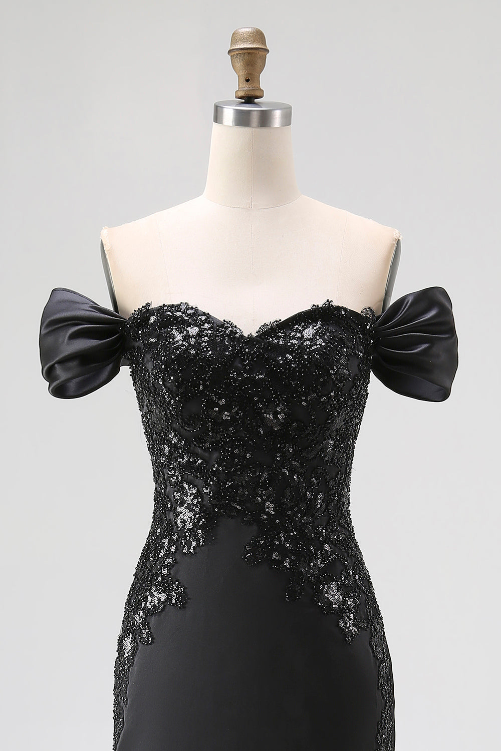 Mermaid Off the Shoulder Long Satin Black Tie Gala Dress with Slit