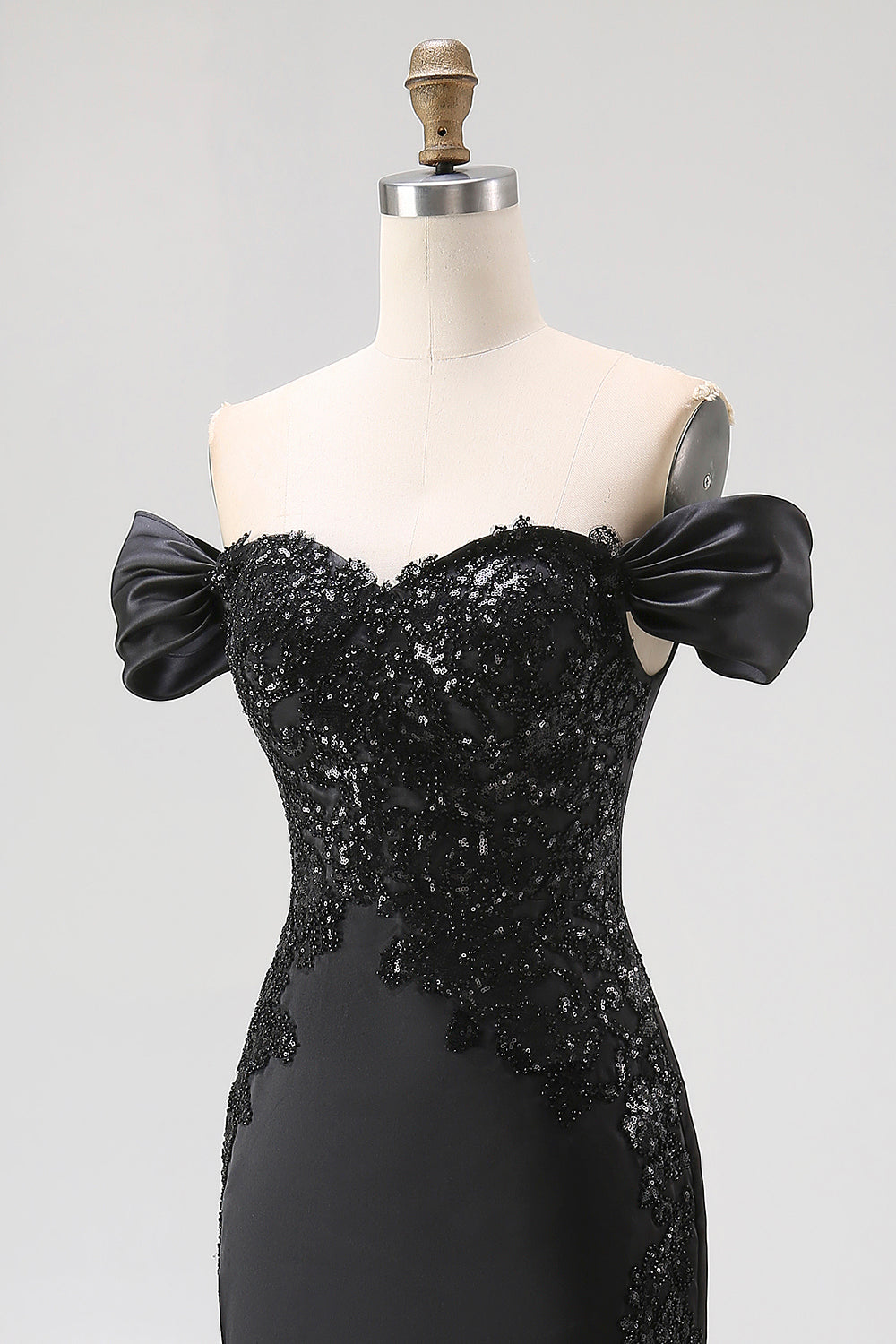 Mermaid Off the Shoulder Long Satin Black Tie Gala Dress with Slit
