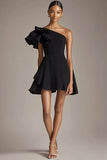 A Line One Shoulder Satin Short Little Black Dress