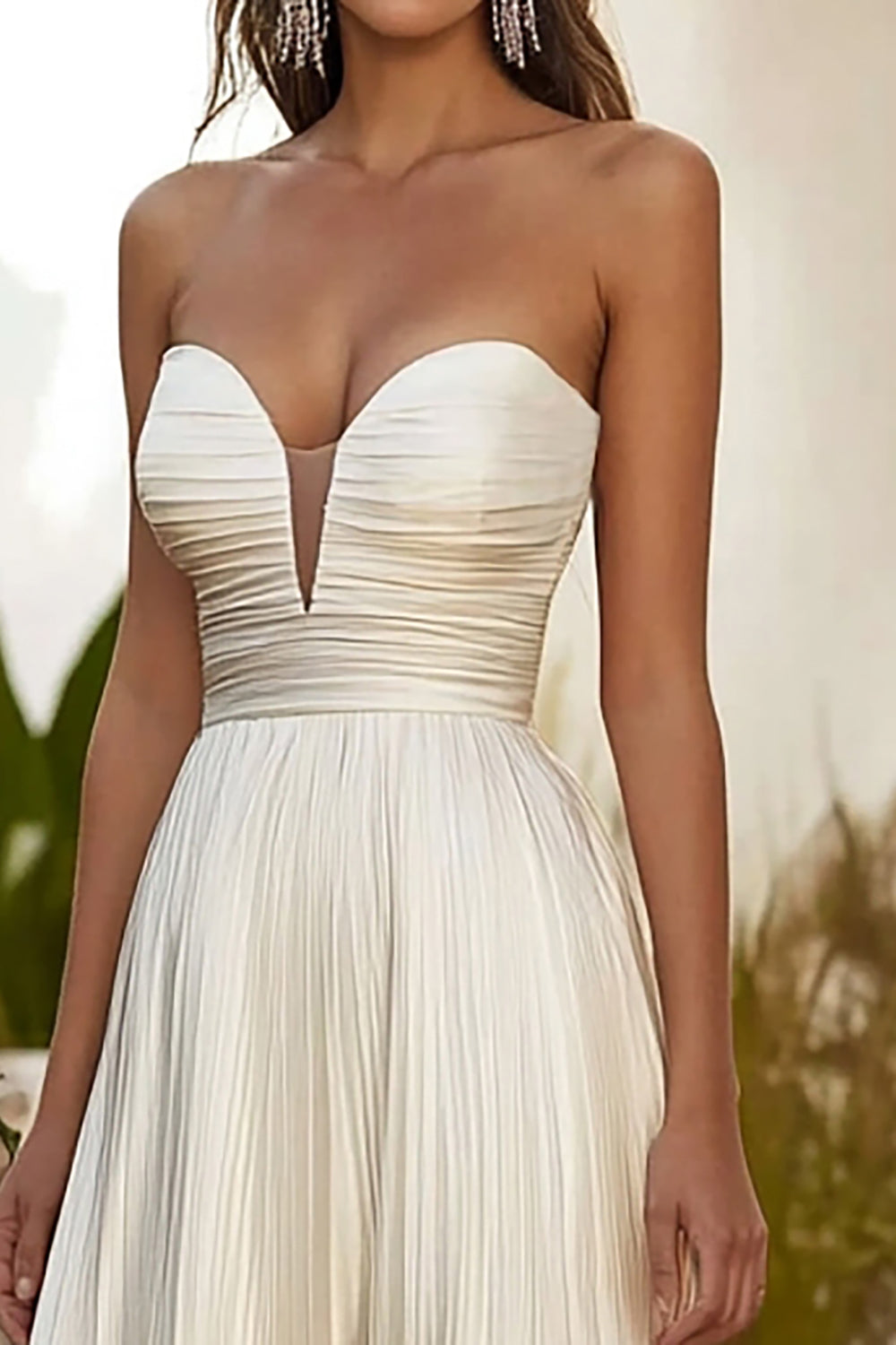 Champagne Strapless A Line Long Wedding Guest Dress
