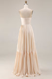Champagne A Line Pleated Sweetheart Long Wedding Guest Dress
