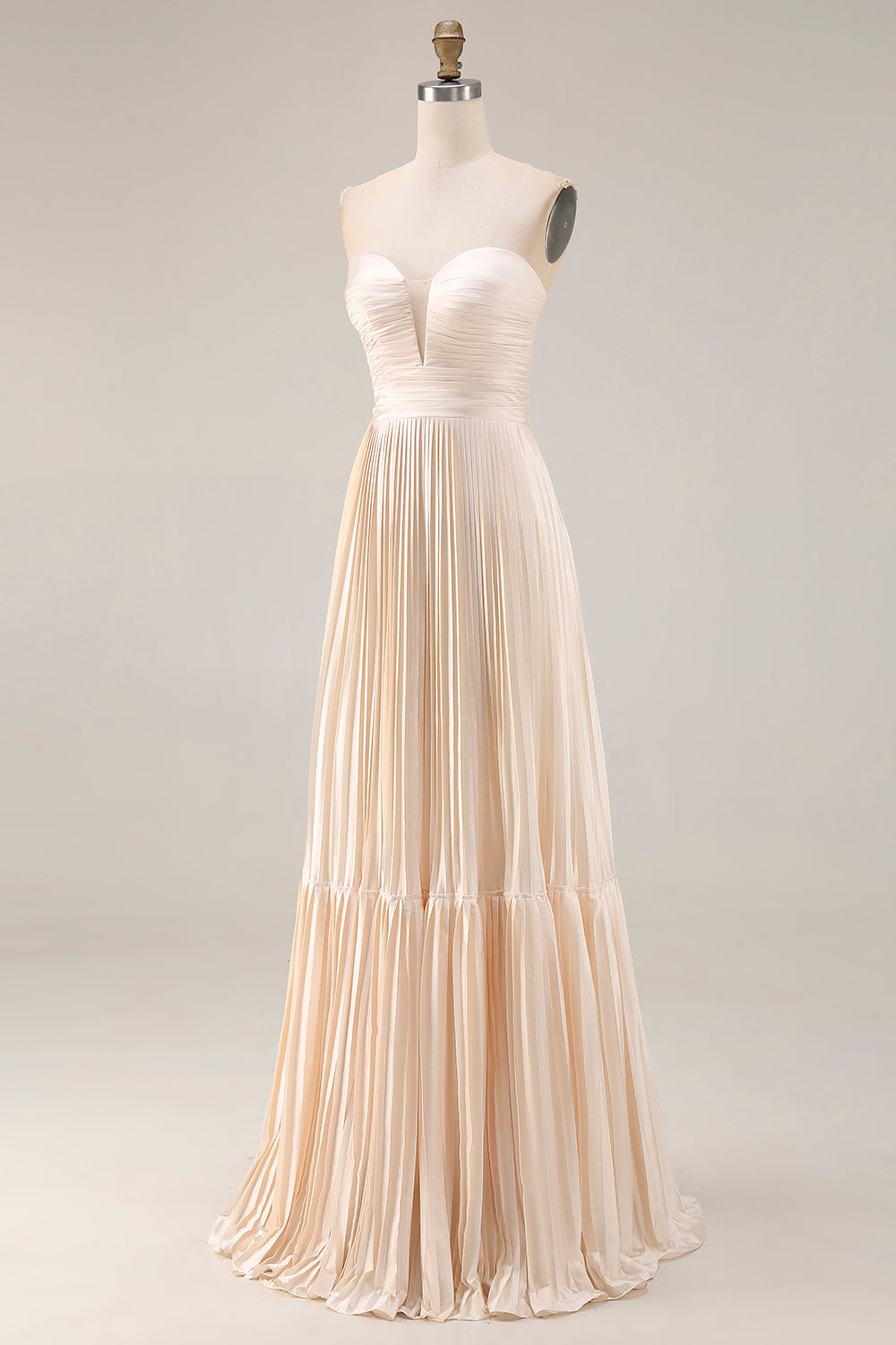Champagne A Line Pleated Sweetheart Long Wedding Guest Dress