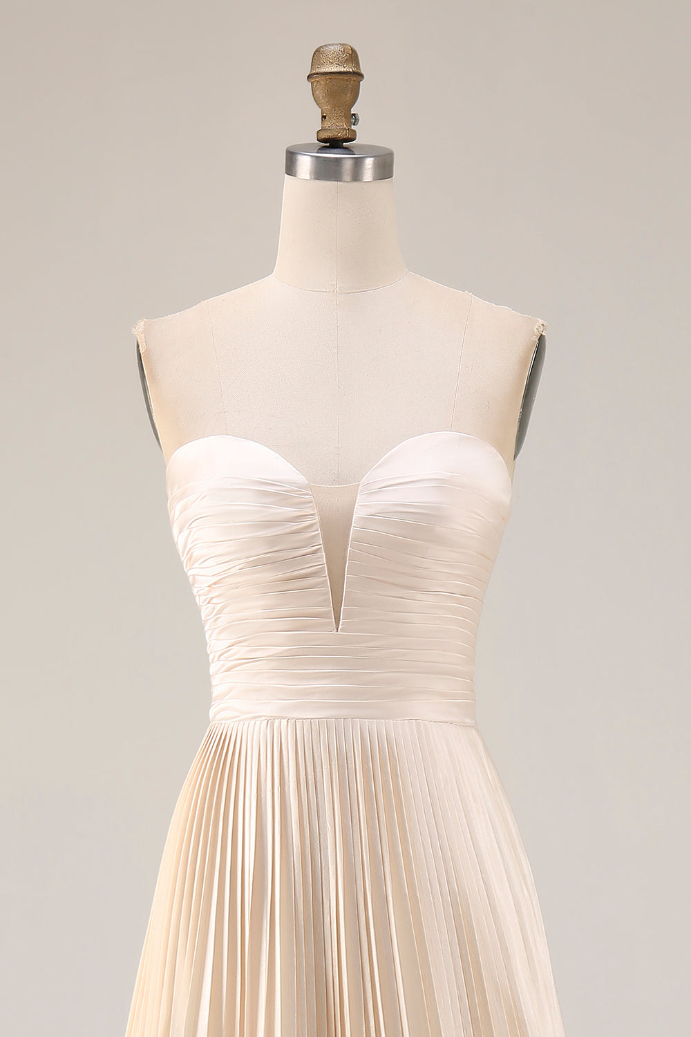 Champagne A Line Pleated Sweetheart Long Wedding Guest Dress
