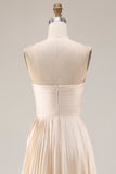 Champagne A Line Pleated Sweetheart Long Wedding Guest Dress