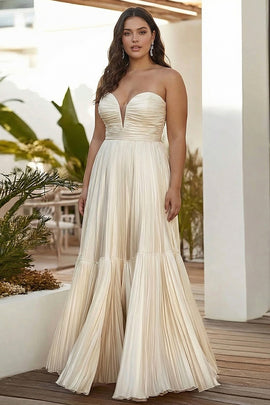 Plus Size Champagne Strapless A Line Long Wedding Guest Dress