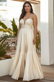 Champagne Strapless A Line Long Wedding Guest Dress