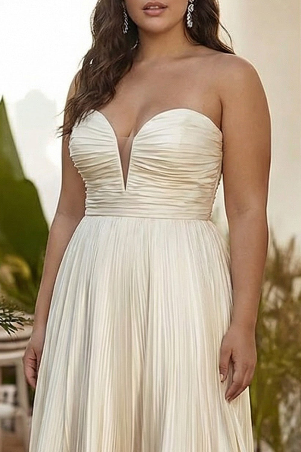 Plus Size Champagne Strapless A Line Long Wedding Guest Dress