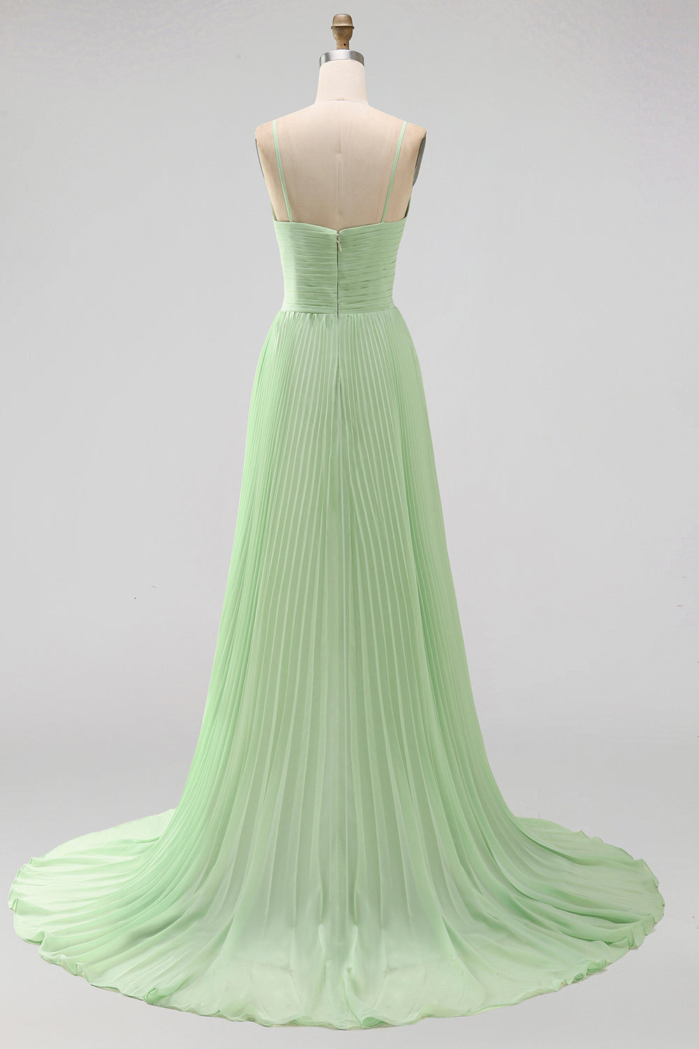 Pink Spaghetti Straps Chiffon Pleated Long Wedding Guest Dress