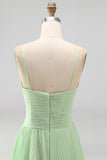 Pink Spaghetti Straps Chiffon Pleated Long Wedding Guest Dress