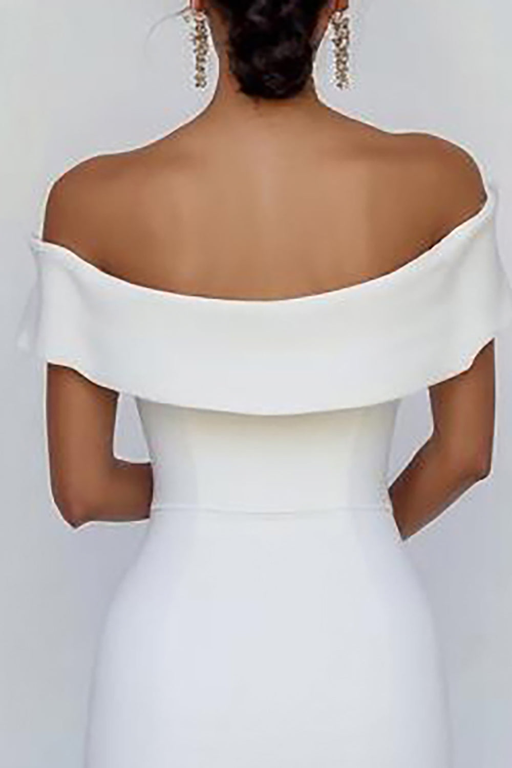 Off the Shoulder White Sheath Satin Mini Graduation Dress with Bowknot