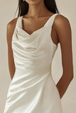 White Bodycon Satin V-Neck Short Graduation Dress