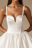 A Line White Satin V-Neck Spaghetti Straps Mini Graduation Dress