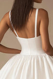A Line White Satin V-Neck Spaghetti Straps Mini Graduation Dress