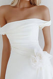 Off the Shoulder White Bodycon Satin Mini Graduation Dress