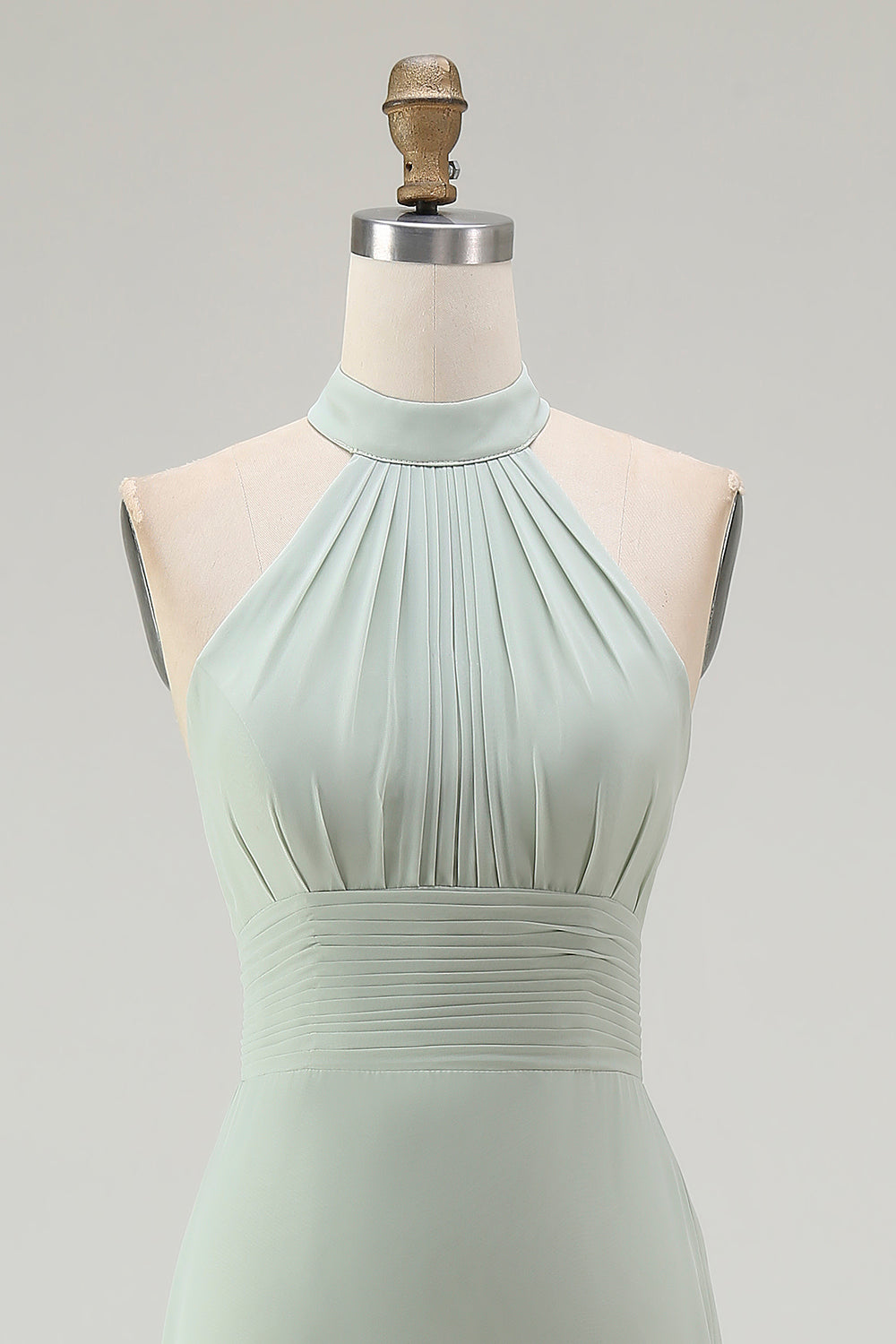 Dusty Sage Chiffon Halter Mermaid Long Bridesmaid Dress with Slit