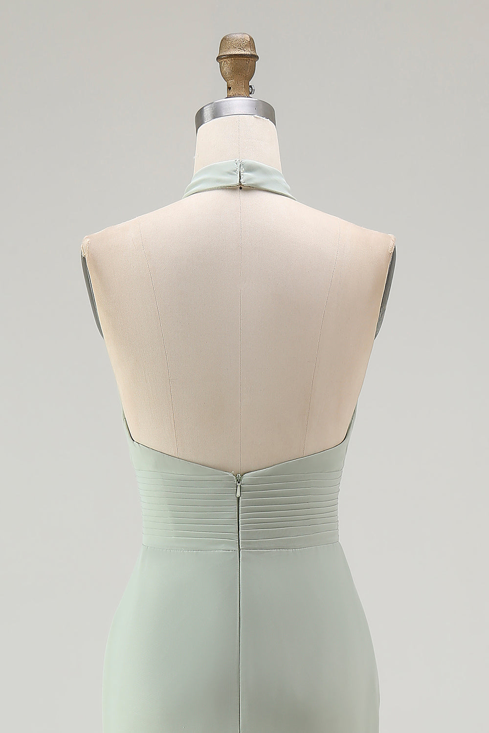 Dusty Sage Chiffon Halter Mermaid Long Bridesmaid Dress with Slit
