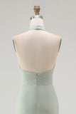 Dusty Sage Chiffon Halter Mermaid Long Bridesmaid Dress with Slit