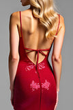 Sparkly Red Mermaid Spaghetti Straps Long Prom Dress