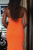 Sweetheart Orange Mermaid Satin Long Prom Dress with Slit