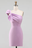 White Sheath Satin One Shoulder Short Graduation Dress with Bow