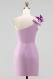 White Sheath Satin One Shoulder Short Graduation Dress with Bow