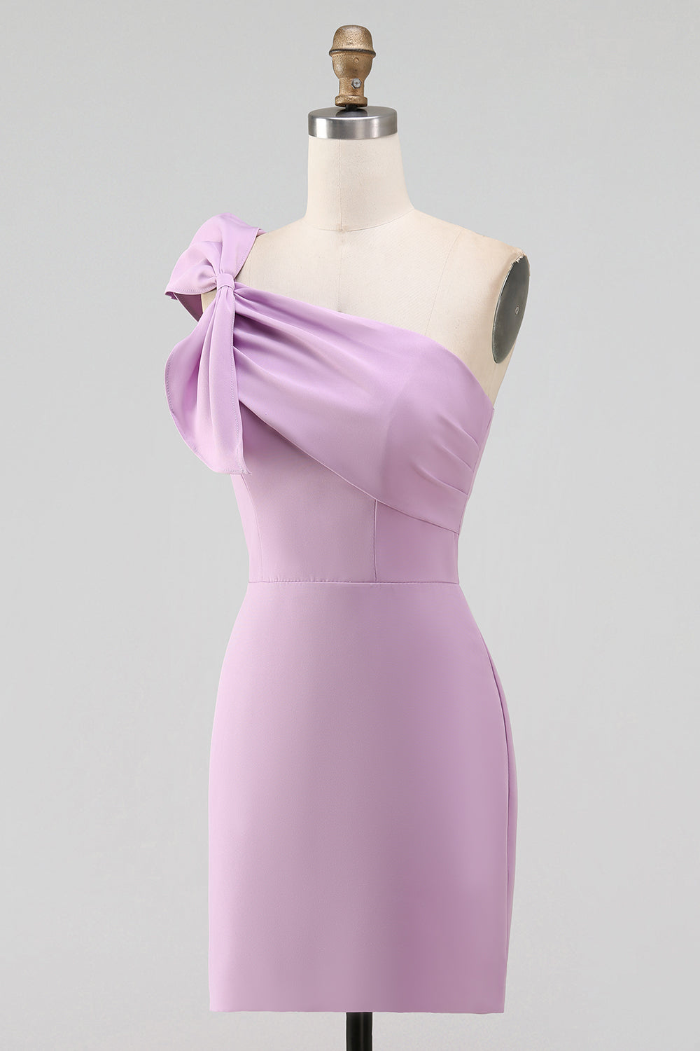 White Sheath Satin One Shoulder Short Graduation Dress with Bow