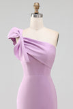 White Sheath Satin One Shoulder Short Graduation Dress with Bow