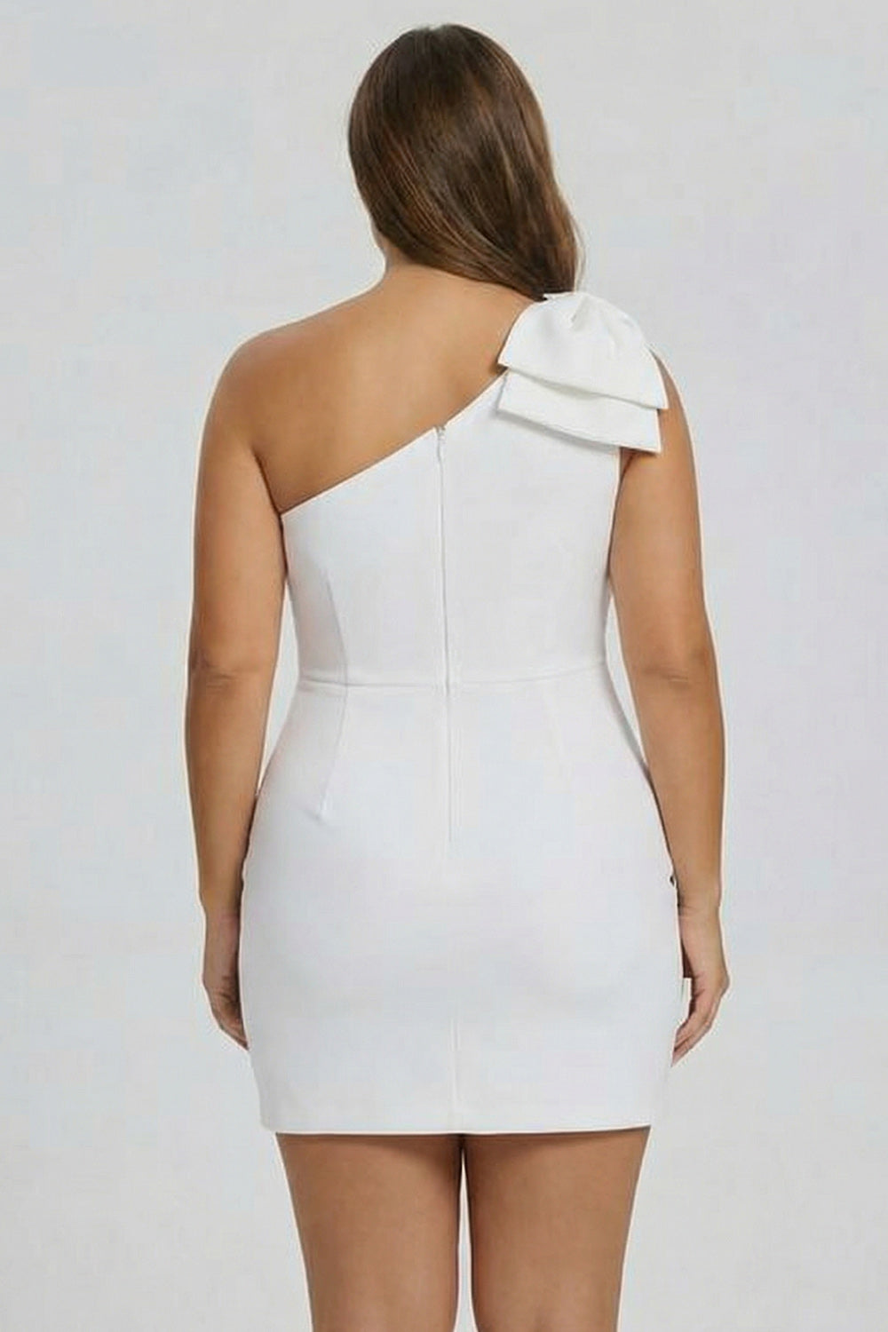 White Sheath Satin One Shoulder Short Graduation Dress with Bow