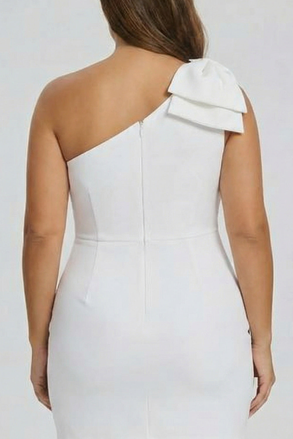 Plus Size White Sheath Satin One Shoulder Short Graduation Dress with Bow