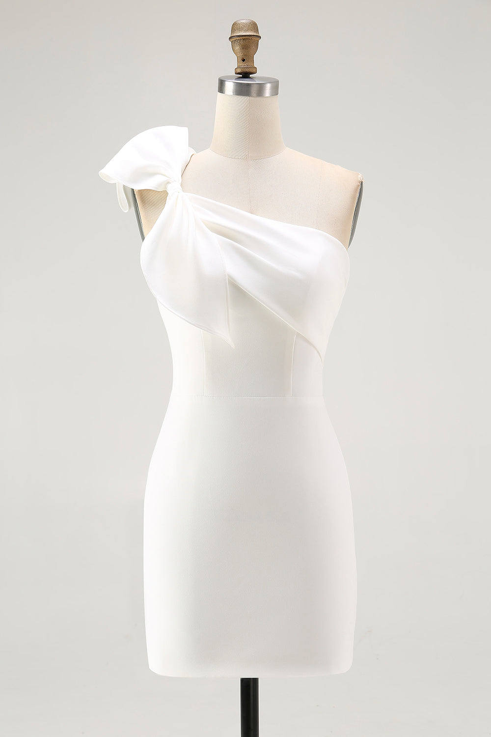Lilac Satin One Shoulder Short Tight Graduation Dress with Bow