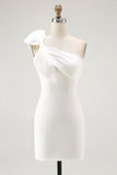 Lilac Satin One Shoulder Short Tight Graduation Dress with Bow