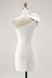 Lilac Satin One Shoulder Short Tight Graduation Dress with Bow
