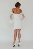 Sheath White Bodycon Off the Shoulder Graduation Dress