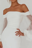Sheath White Bodycon Off the Shoulder Graduation Dress