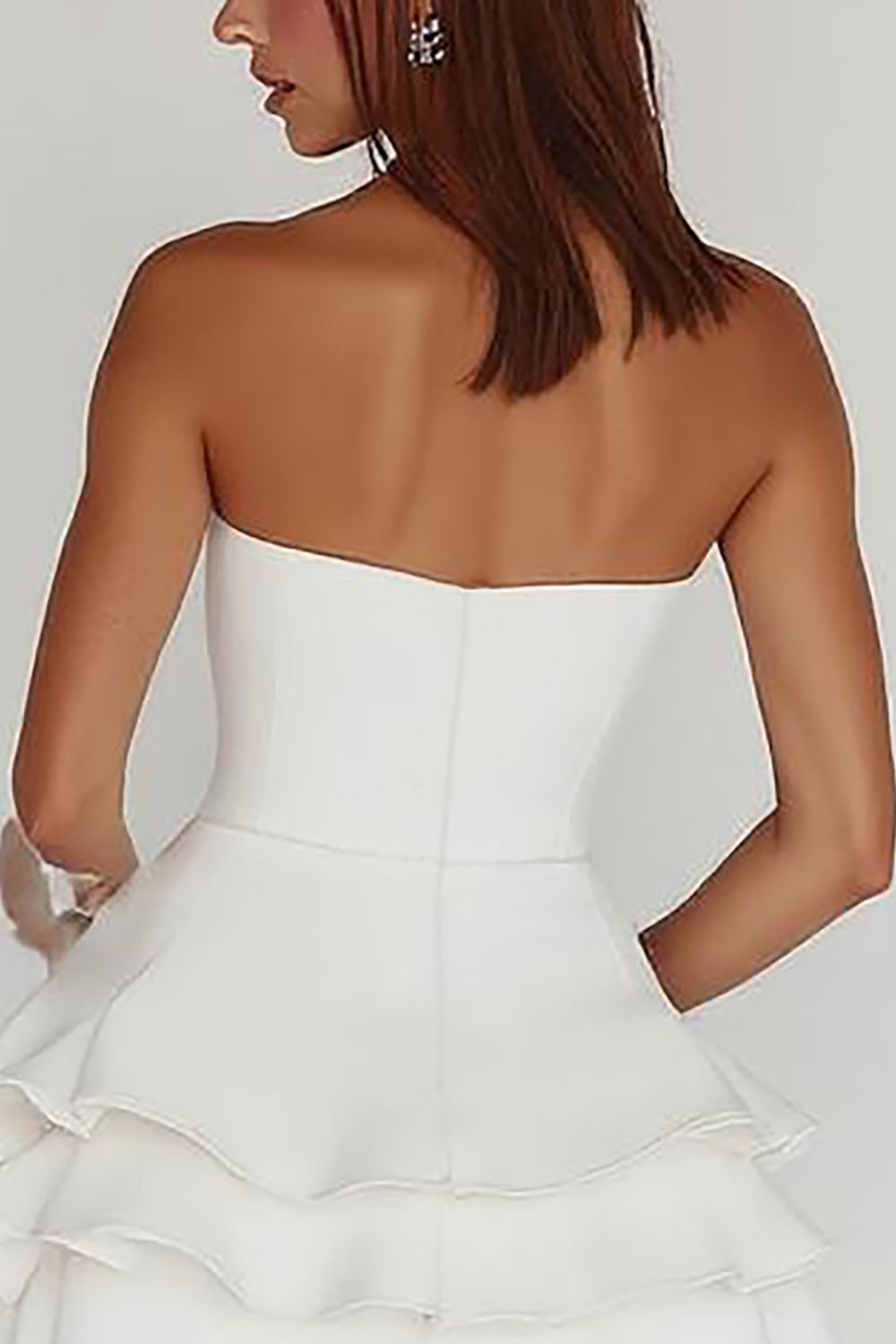ZAPAKASA Women White Satin Short Ruffled Graduation Dress Strapless A