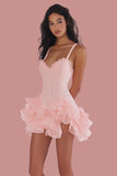 Pink A Line Backless Mini Graduation Dress with Ruffles