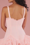 Pink A Line Backless Mini Graduation Dress with Ruffles