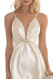 Ivory Satin Sheath Spaghetti Straps Mini Graduation Dress