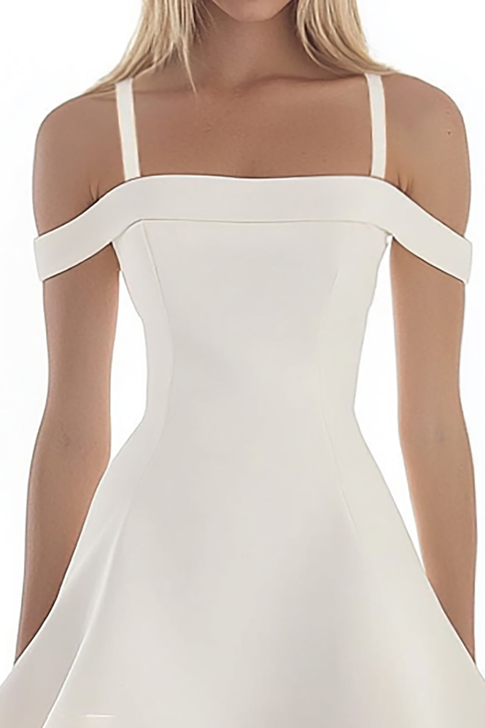 A Line White Satin Cold Shoulder Short Graduation Dress