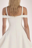 A Line White Satin Cold Shoulder Short Graduation Dress