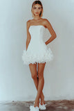 White Satin Square Neck Graduation Dress with Ruffles