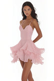 Pink A Line Spaghetti Straps Graduation Dress with Ruffles