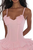 A Line Pink Spaghetti Straps Graduation Dress with Ruffles