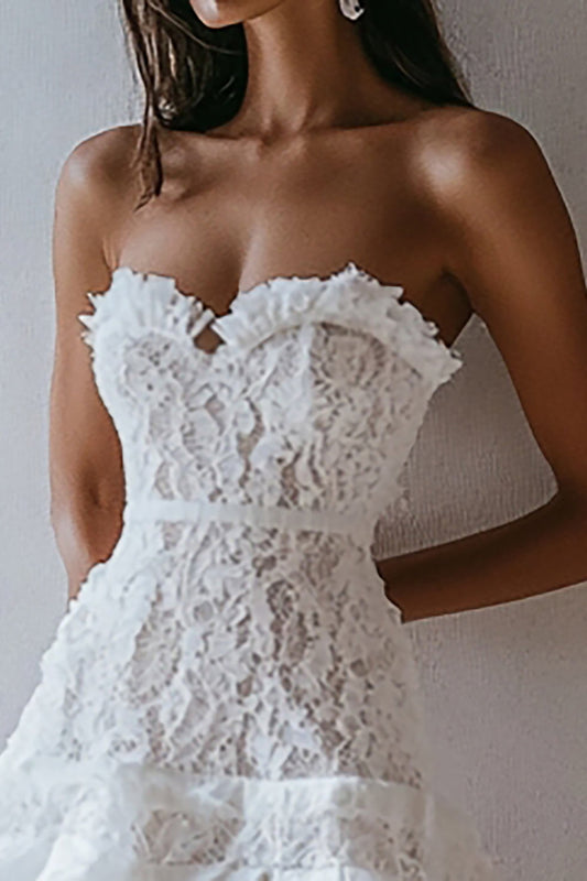 White Lace A Line Sweetheart Mini Graduation Dress