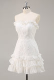 White A Line Lace Sweetheart Mini Graduation Dress