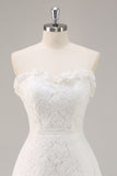 White A Line Lace Sweetheart Mini Graduation Dress
