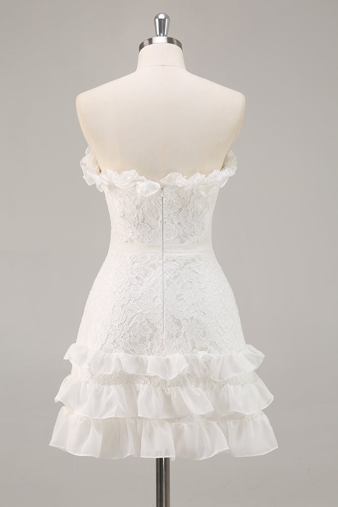 ZAPAKASA Women White A Line Lace Mini Graduation Dress Ruffled ...