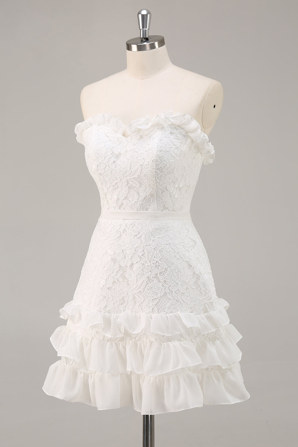 ZAPAKASA Women White A Line Lace Mini Graduation Dress Ruffled Appliqued Strapless Sweetheart Bridal Shower Dress ZAPAKASA Women White A Line Lace Mini Graduation Dress Ruffled Appliqued Strapless Sweetheart Bridal Shower Dress