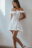 A Line White Off the Shoulder Graduation Dress with Lace Appliques
